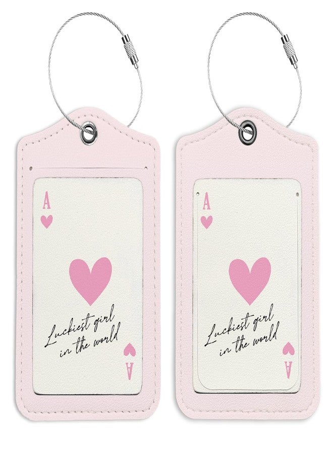 LARTSFRO Pink Coquette Trendy Preppy Luggage Tags for Suitcases, Luckiest Girl Luggage Tag, Cute Luggage Tags for Women, Trendy Girly 2 Pack Luggage Tag for Travel, Teen Girls Gifts Suitcase Tags - Image 1